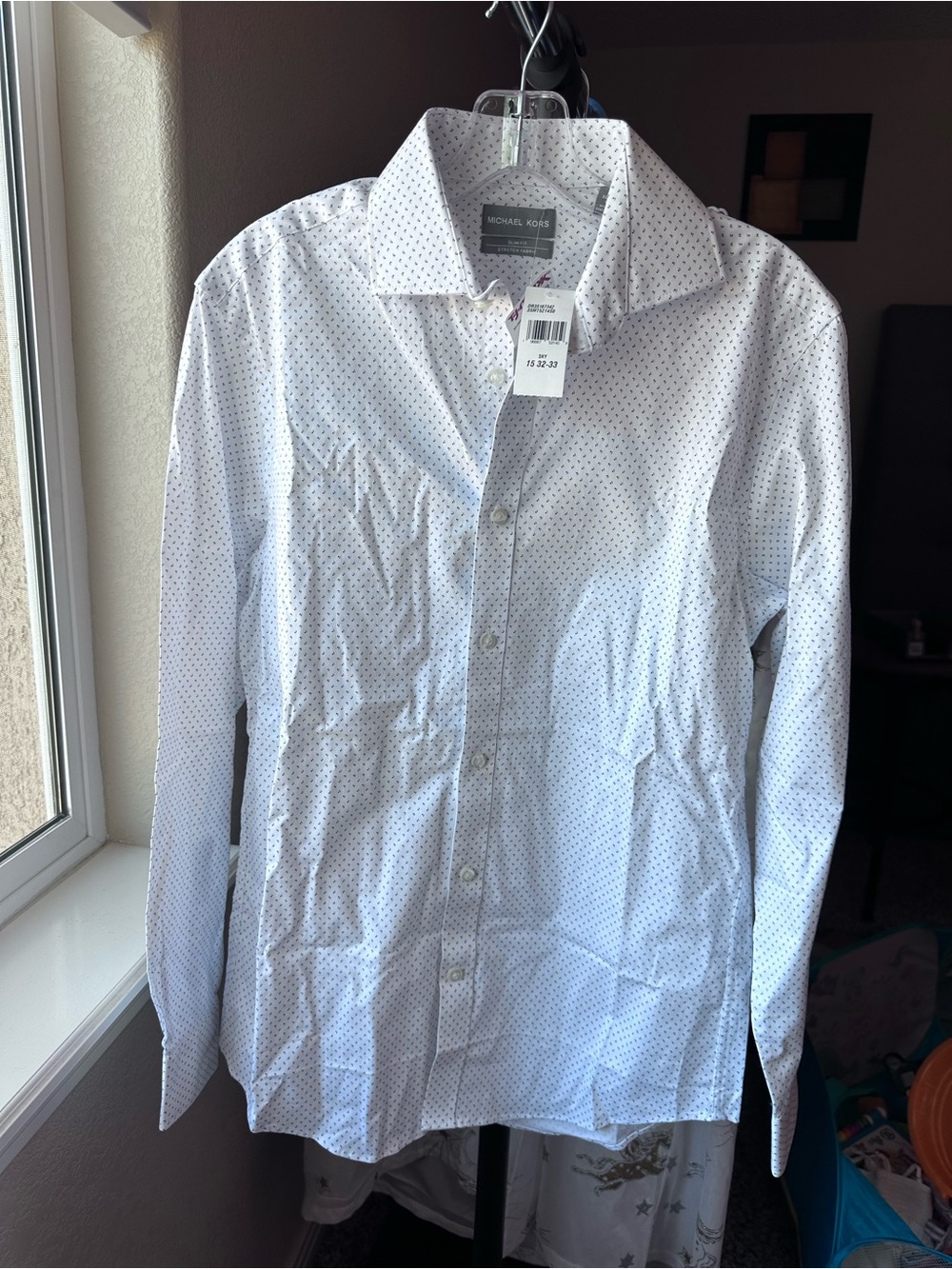 Michael Kors Men's White Dotted Dress Shirt